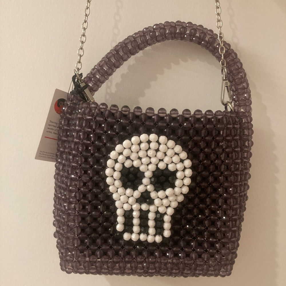 Bouffants & Broken Hearts Skelton Skull Crossbody Bag Halloween Purse Beaded